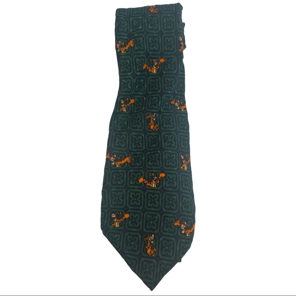 Vintage The Disney Store Tigger Tie Green 100% Silk